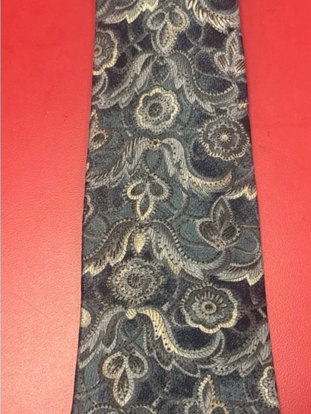 Louis Feraud Teal and Gold Floral Jacquard Tie